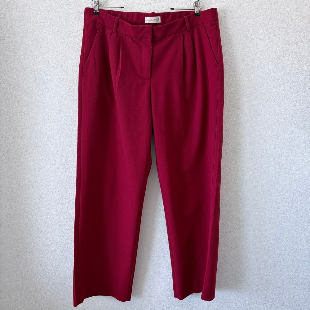 Abercrombie & Fitch Mens Pleated Straight Leg Trousers Red 33 Long Career Office